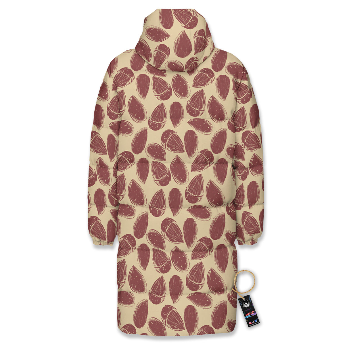 Almond Vintage Print Pattern Long Down Jacket-grizzshop