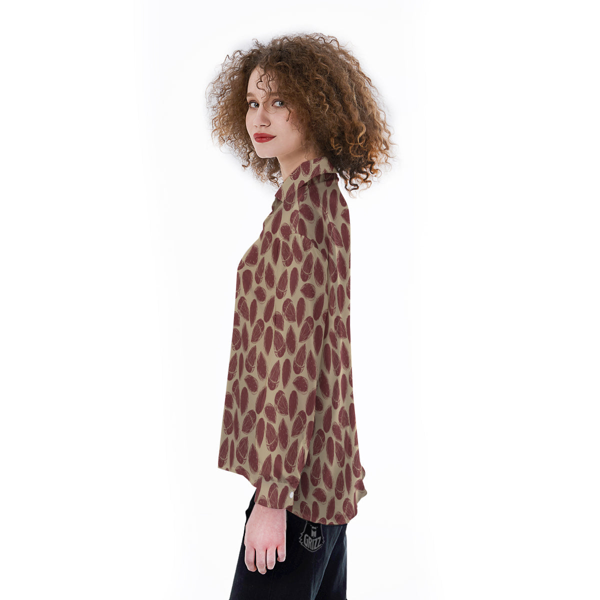 Almond Vintage Print Pattern Women's Long Sleeve Shirts-grizzshop