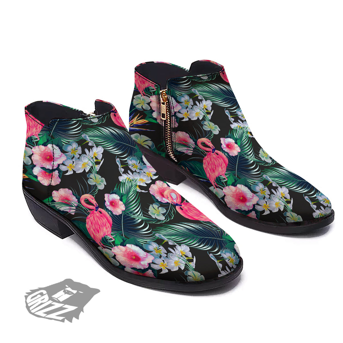 Aloha Flamingo Tropical Print Pattern Ankle Boots-grizzshop
