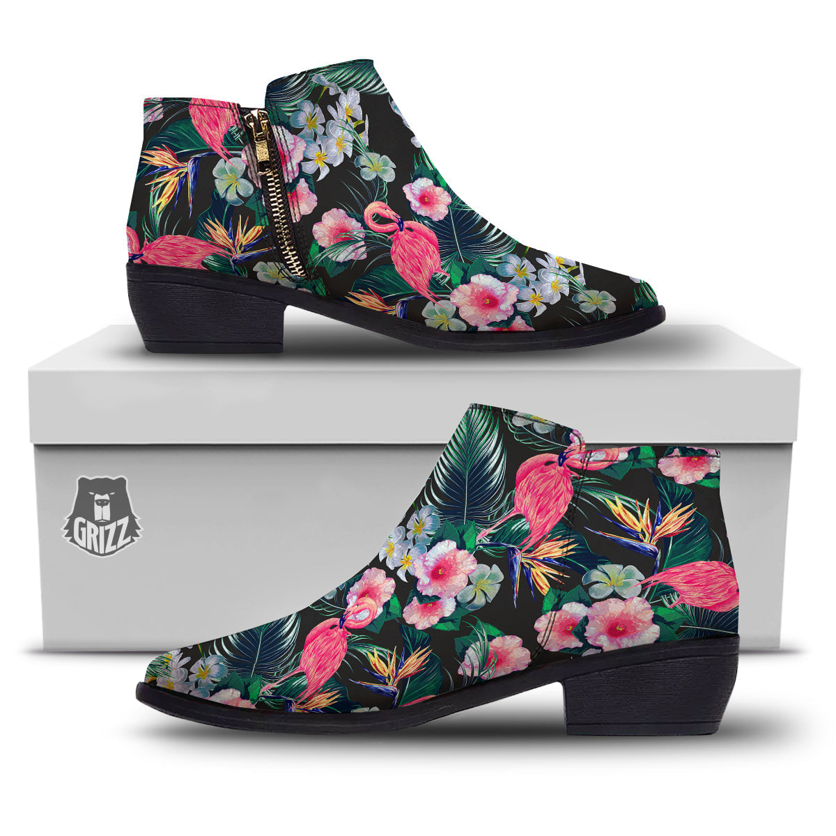 Aloha Flamingo Tropical Print Pattern Ankle Boots-grizzshop