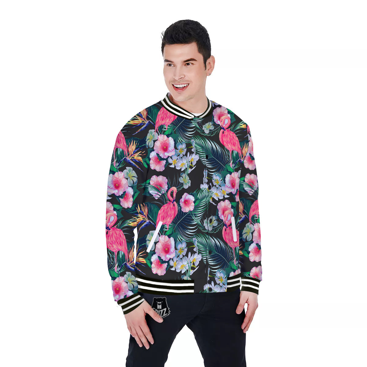 Aloha Flamingo Tropical Print Pattern Baseball Jacket-grizzshop