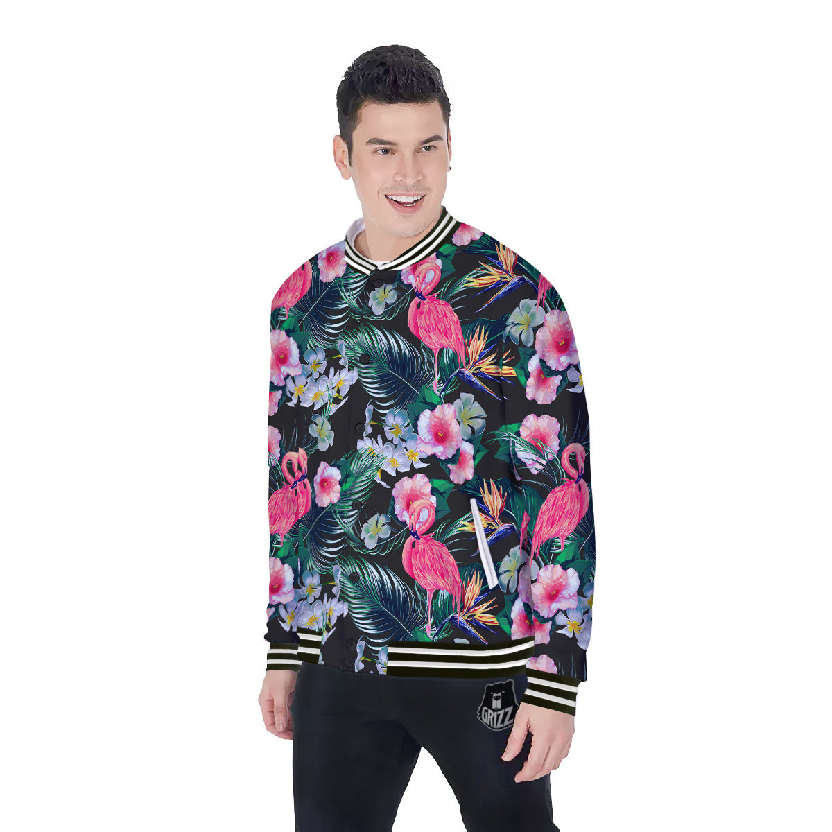 Aloha Flamingo Tropical Print Pattern Baseball Jacket-grizzshop