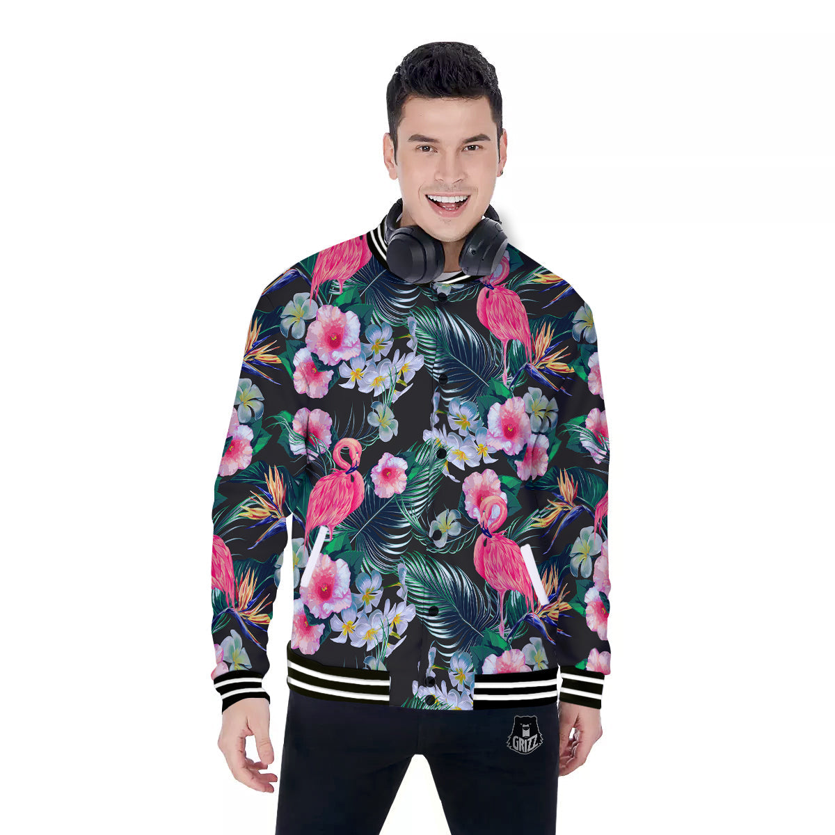 Aloha Flamingo Tropical Print Pattern Baseball Jacket-grizzshop