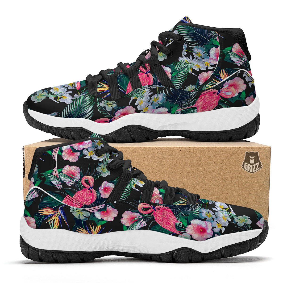 Aloha Flamingo Tropical Print Pattern Black Bball Shoes-grizzshop