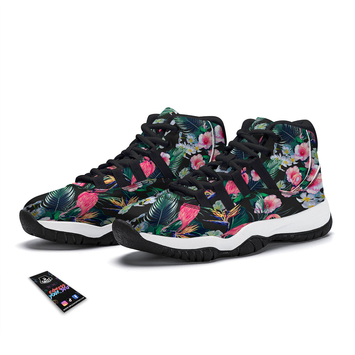 Aloha Flamingo Tropical Print Pattern Black Bball Shoes-grizzshop