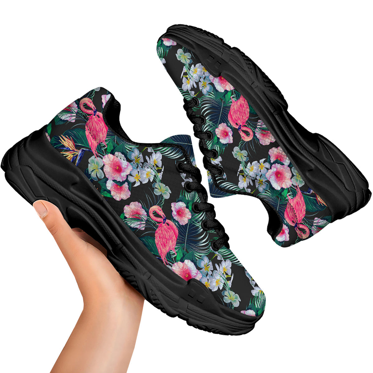 Aloha Flamingo Tropical Print Pattern Black Chunky Shoes-grizzshop