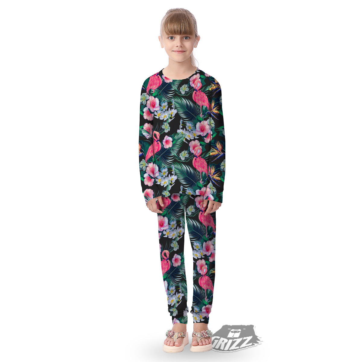 Aloha Flamingo Tropical Print Pattern Kid's Pajamas-grizzshop