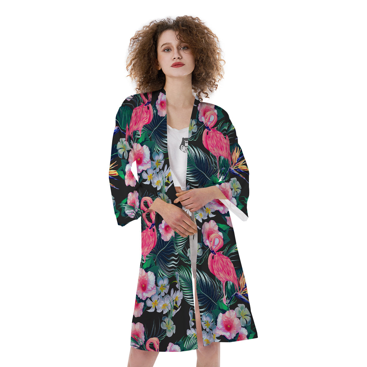 Aloha Flamingo Tropical Print Pattern Kimono-grizzshop