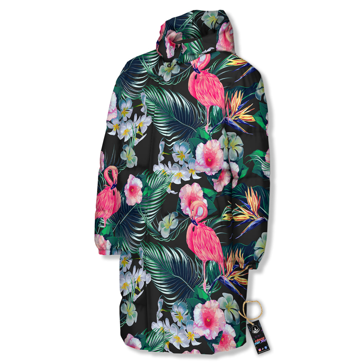 Aloha Flamingo Tropical Print Pattern Long Down Jacket-grizzshop