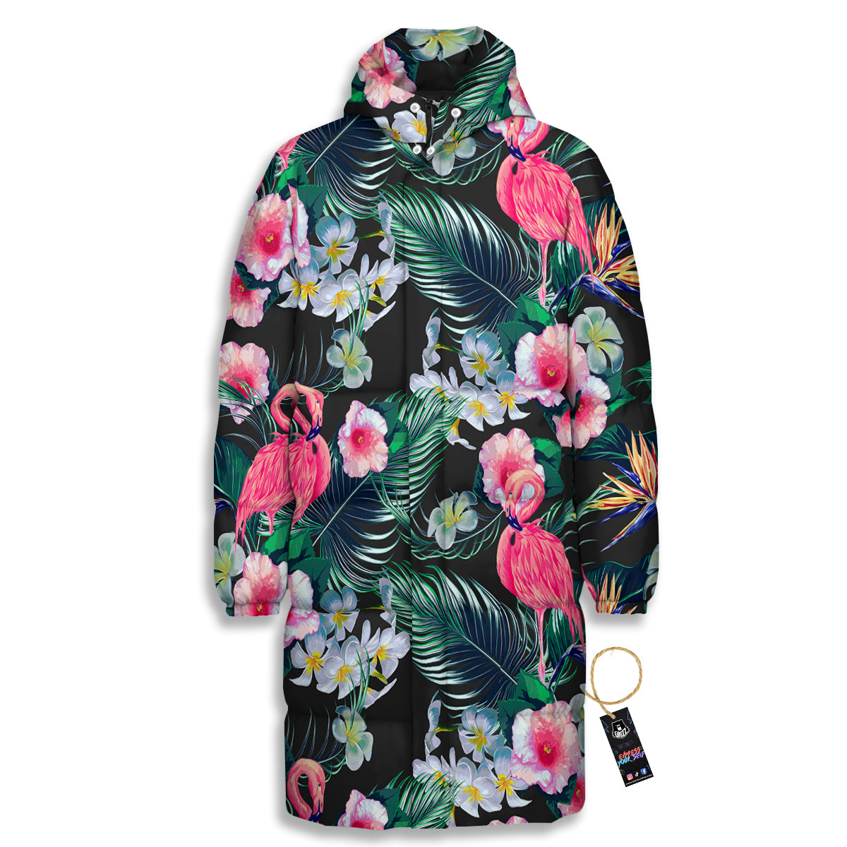 Aloha Flamingo Tropical Print Pattern Long Down Jacket-grizzshop