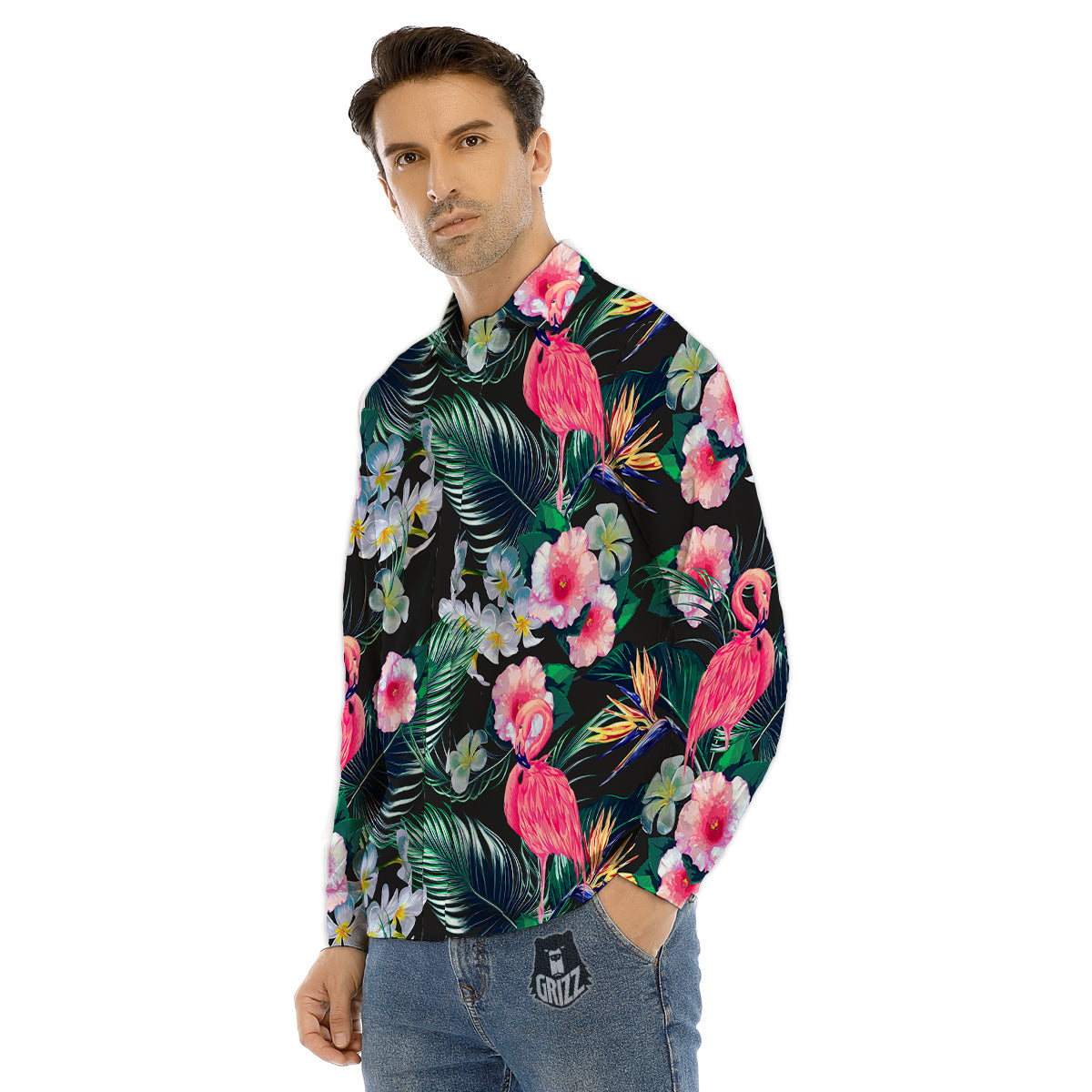 Aloha Flamingo Tropical Print Pattern Men's Dress Shirts-grizzshop