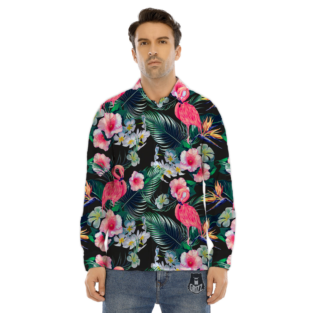 Aloha Flamingo Tropical Print Pattern Men's Dress Shirts-grizzshop
