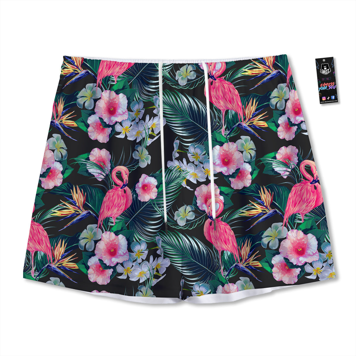 Aloha Flamingo Tropical Print Pattern Mesh Shorts