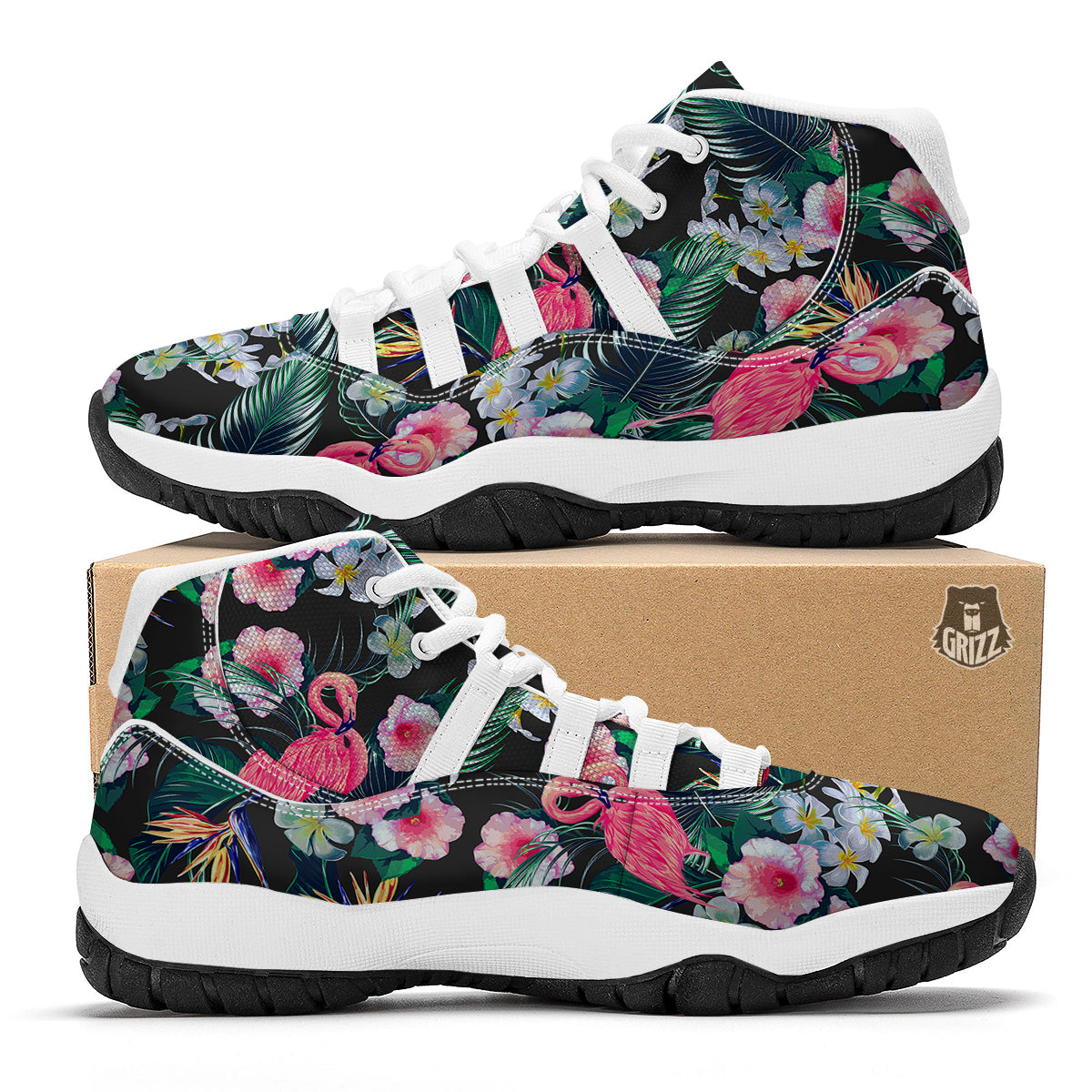 Aloha Flamingo Tropical Print Pattern White Bball Shoes-grizzshop