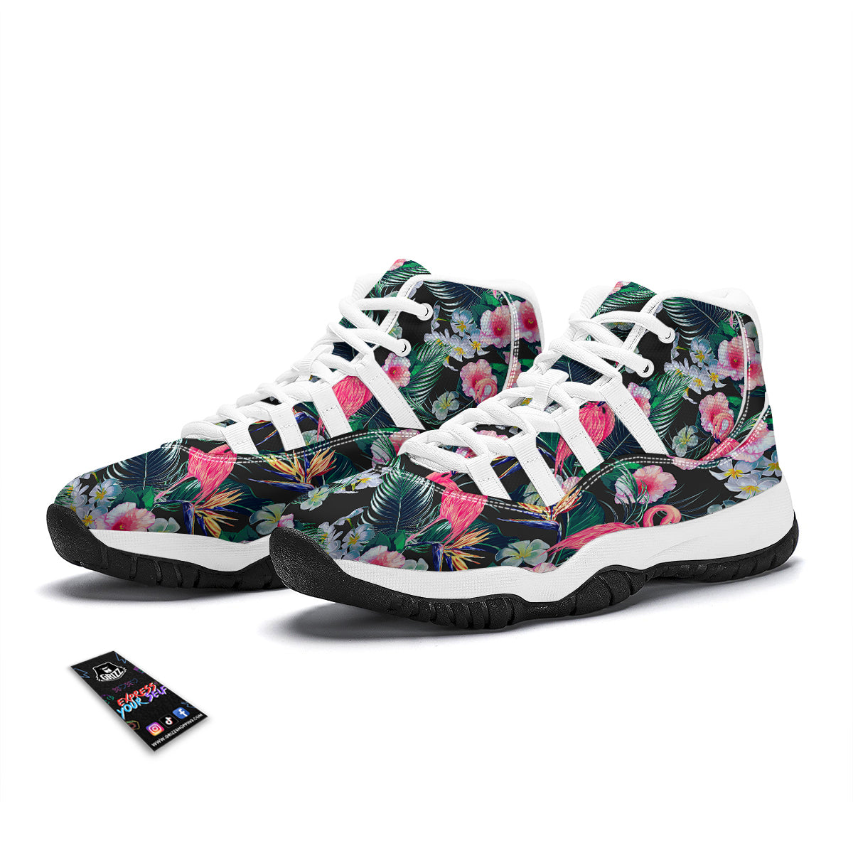 Aloha Flamingo Tropical Print Pattern White Bball Shoes-grizzshop