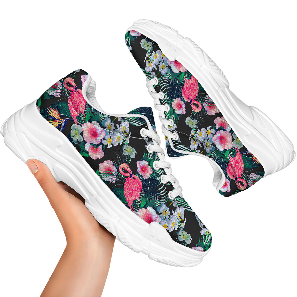 Aloha Flamingo Tropical Print Pattern White Chunky Shoes-grizzshop