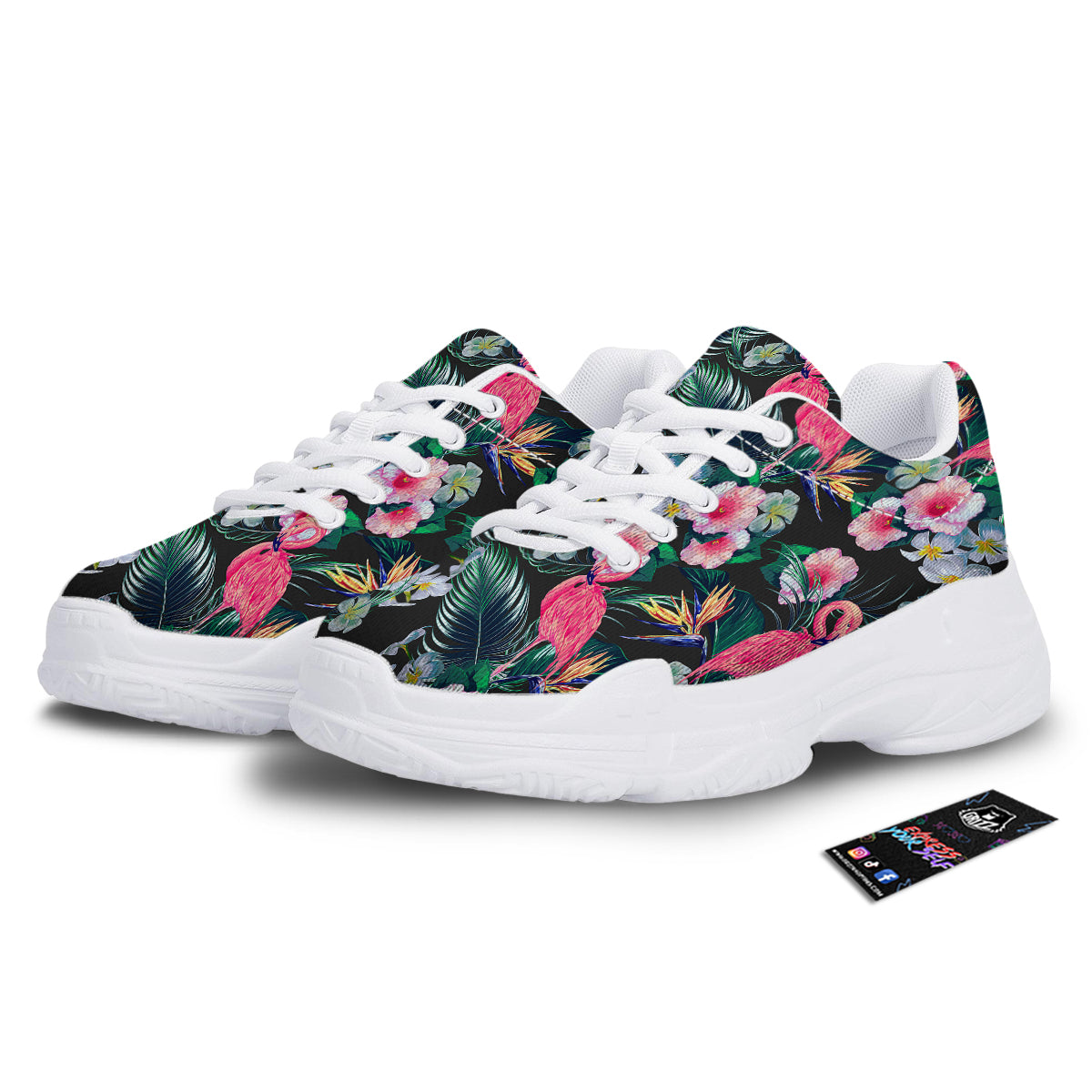 Aloha Flamingo Tropical Print Pattern White Chunky Shoes-grizzshop