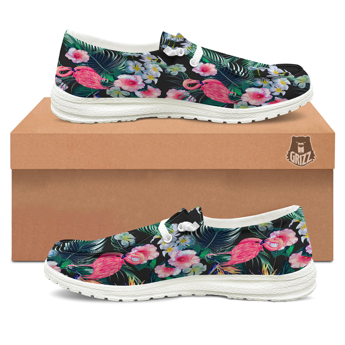 Aloha Flamingo Tropical Print Pattern White Loafers-grizzshop