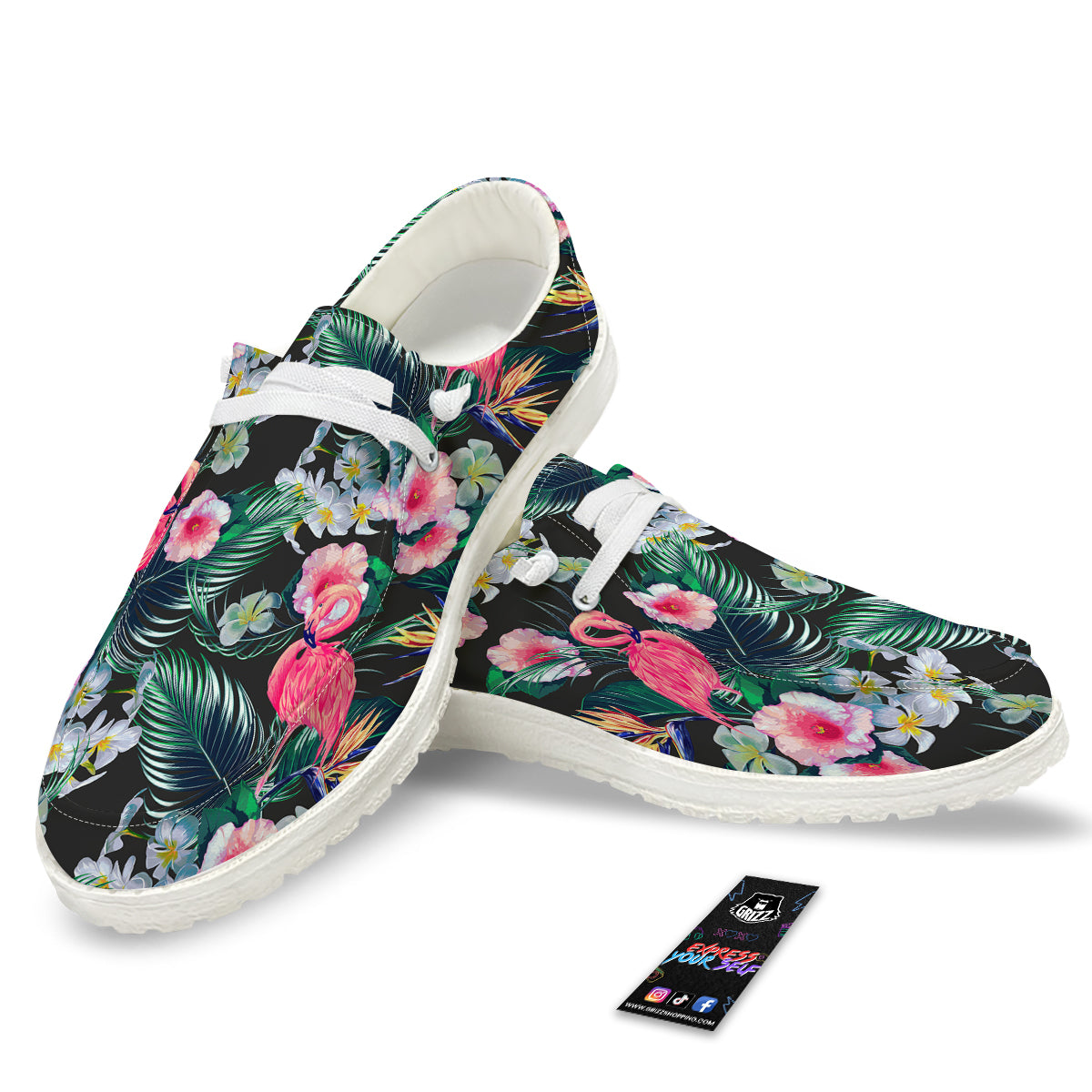 Aloha Flamingo Tropical Print Pattern White Loafers-grizzshop