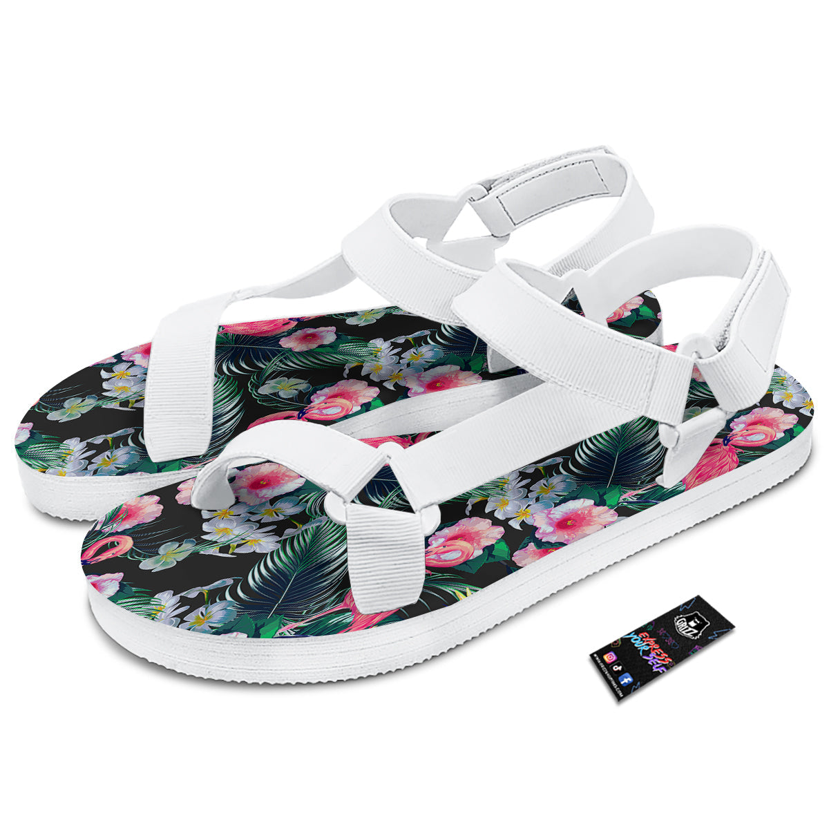 Aloha Flamingo Tropical Print Pattern White Open Toe Sandals-grizzshop