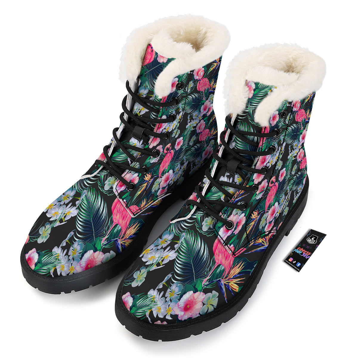 Aloha Flamingo Tropical Print Pattern Winter Boots-grizzshop