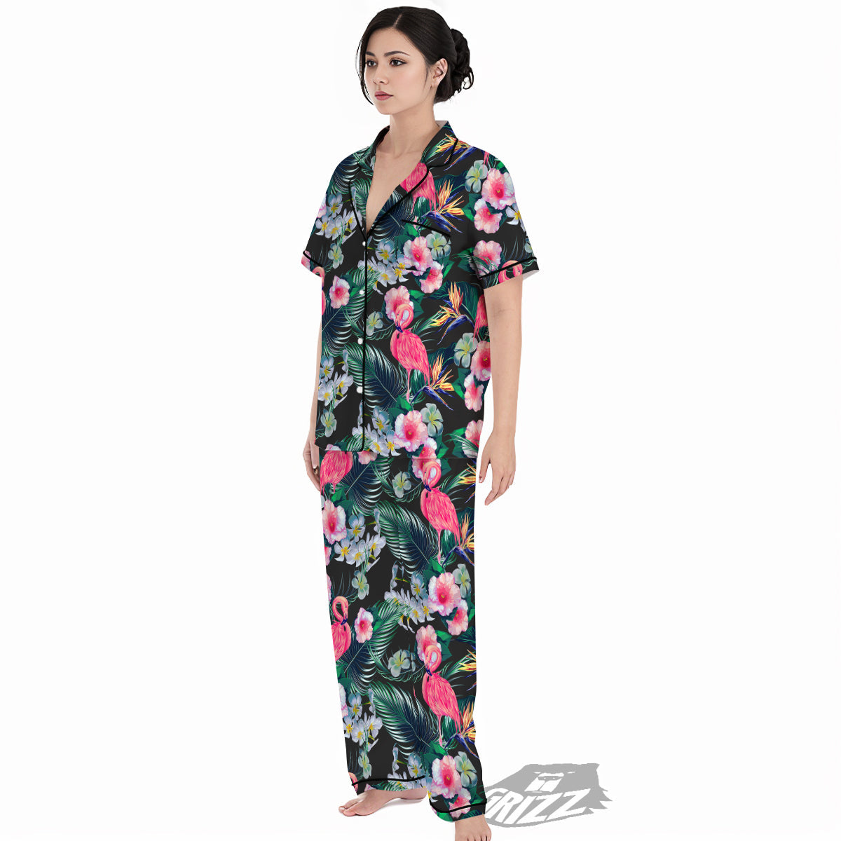 Aloha Flamingo Tropical Print Pattern Women's Pajamas Set-grizzshop