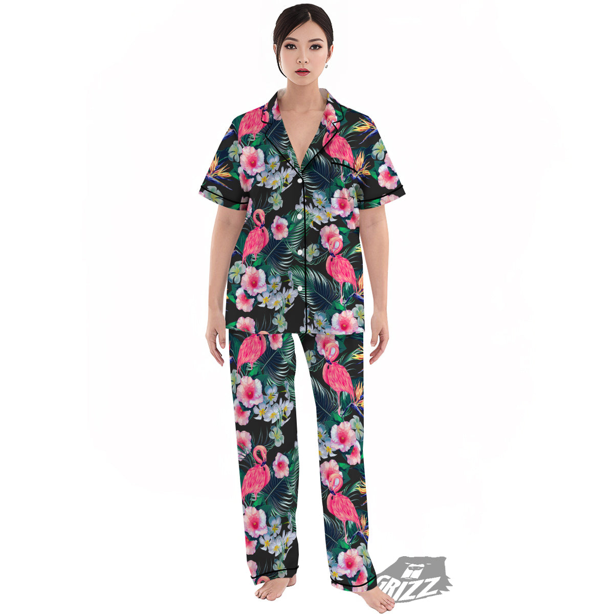 Aloha Flamingo Tropical Print Pattern Women's Pajamas Set-grizzshop