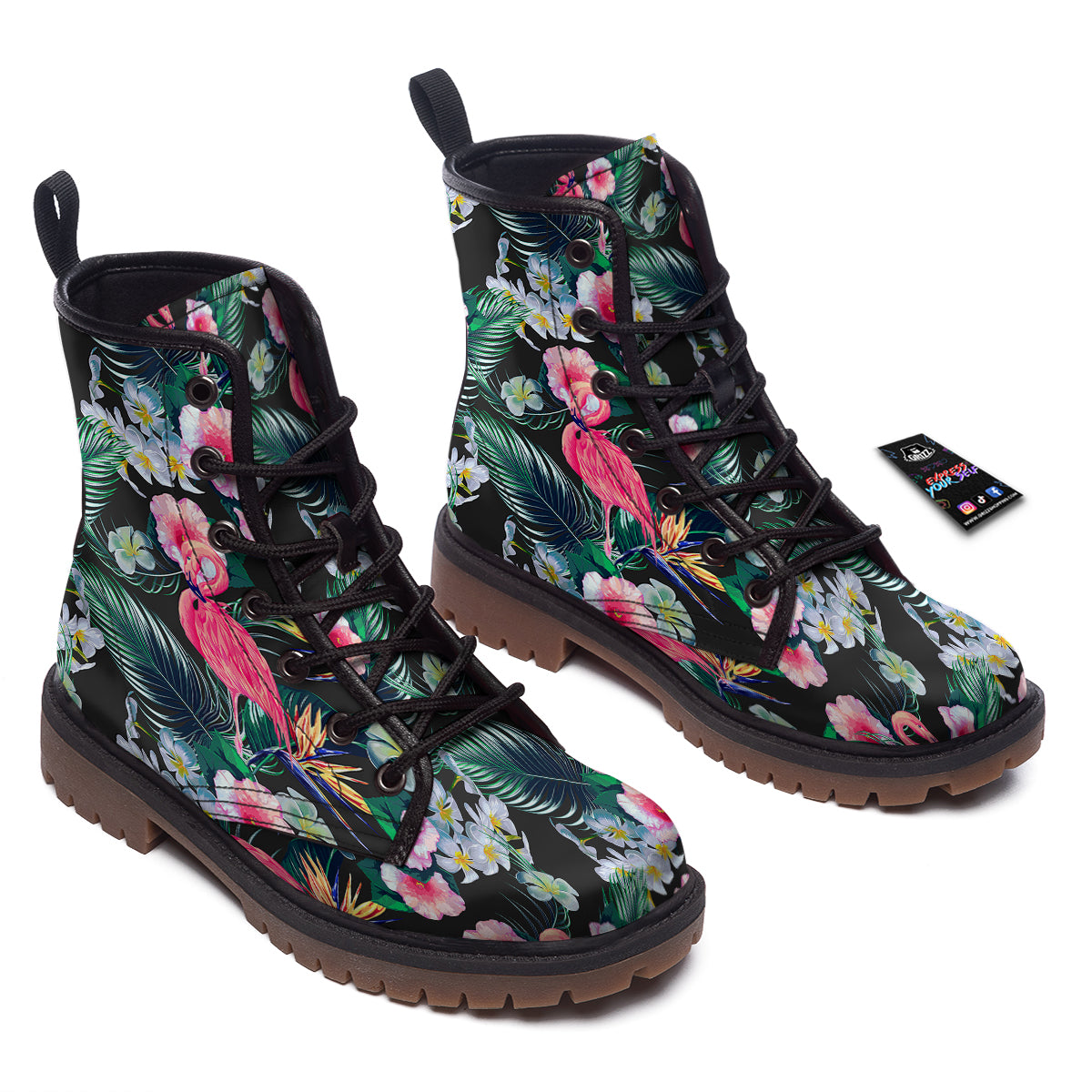 Aloha Flamingo Tropical Print Pattern Work Boots-grizzshop