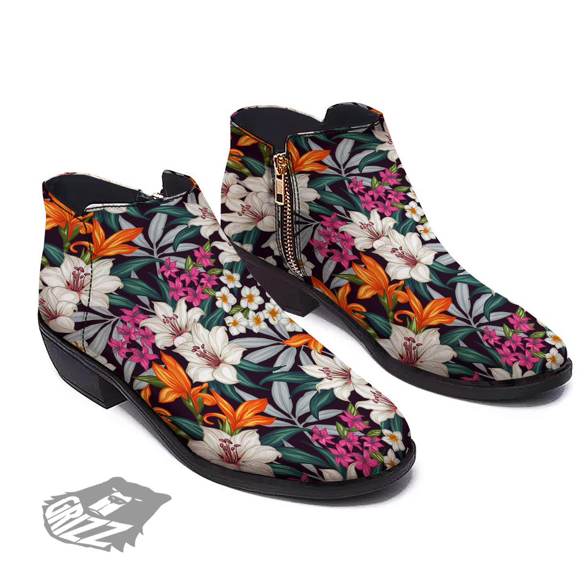 Aloha Flower Tropical Print Pattern Ankle Boots-grizzshop