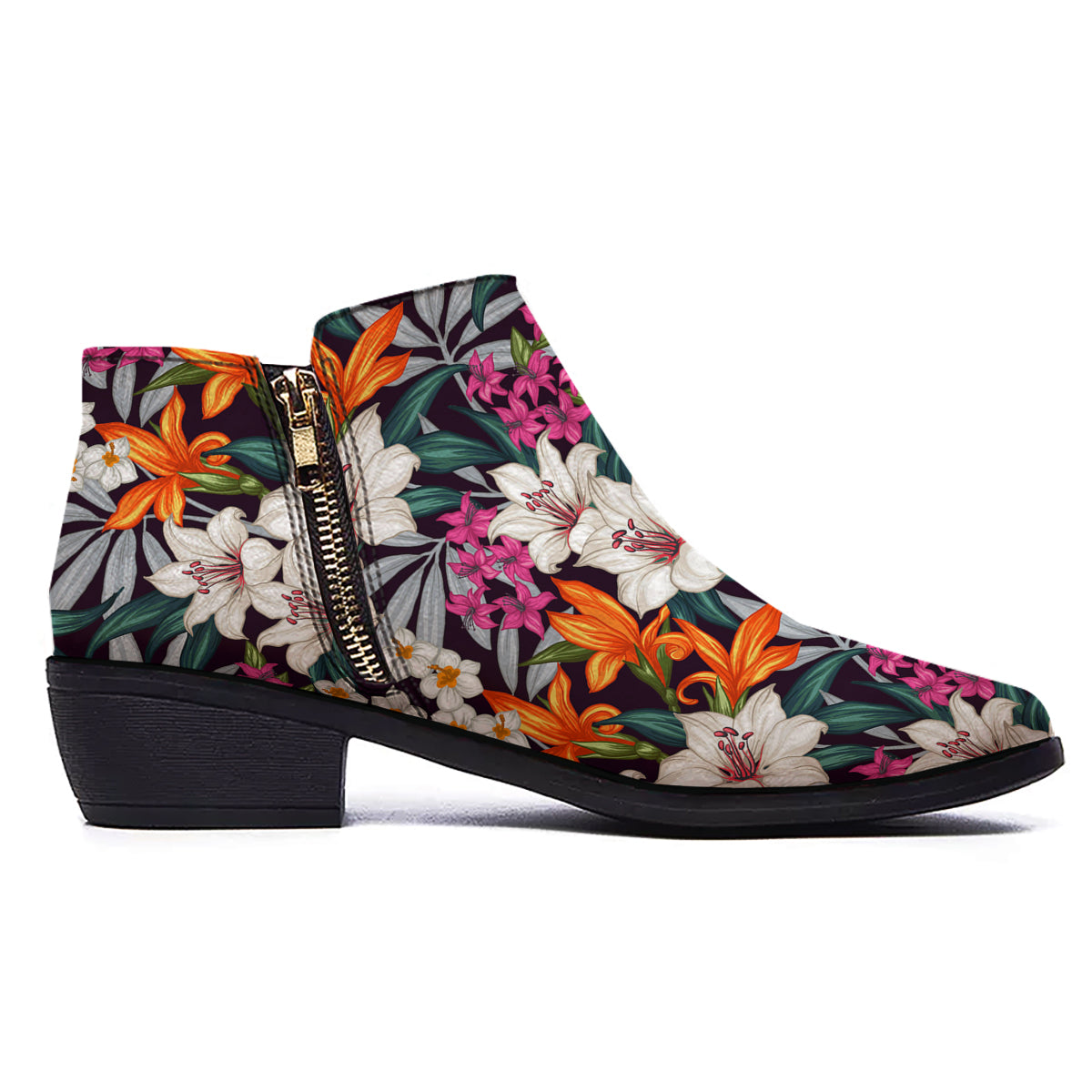 Aloha Flower Tropical Print Pattern Ankle Boots-grizzshop