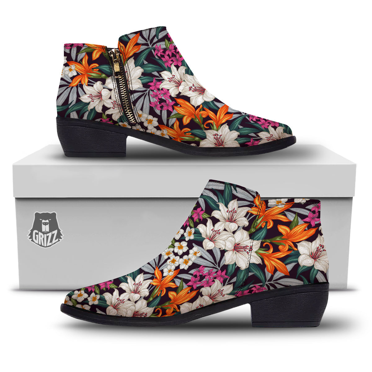 Aloha Flower Tropical Print Pattern Ankle Boots-grizzshop