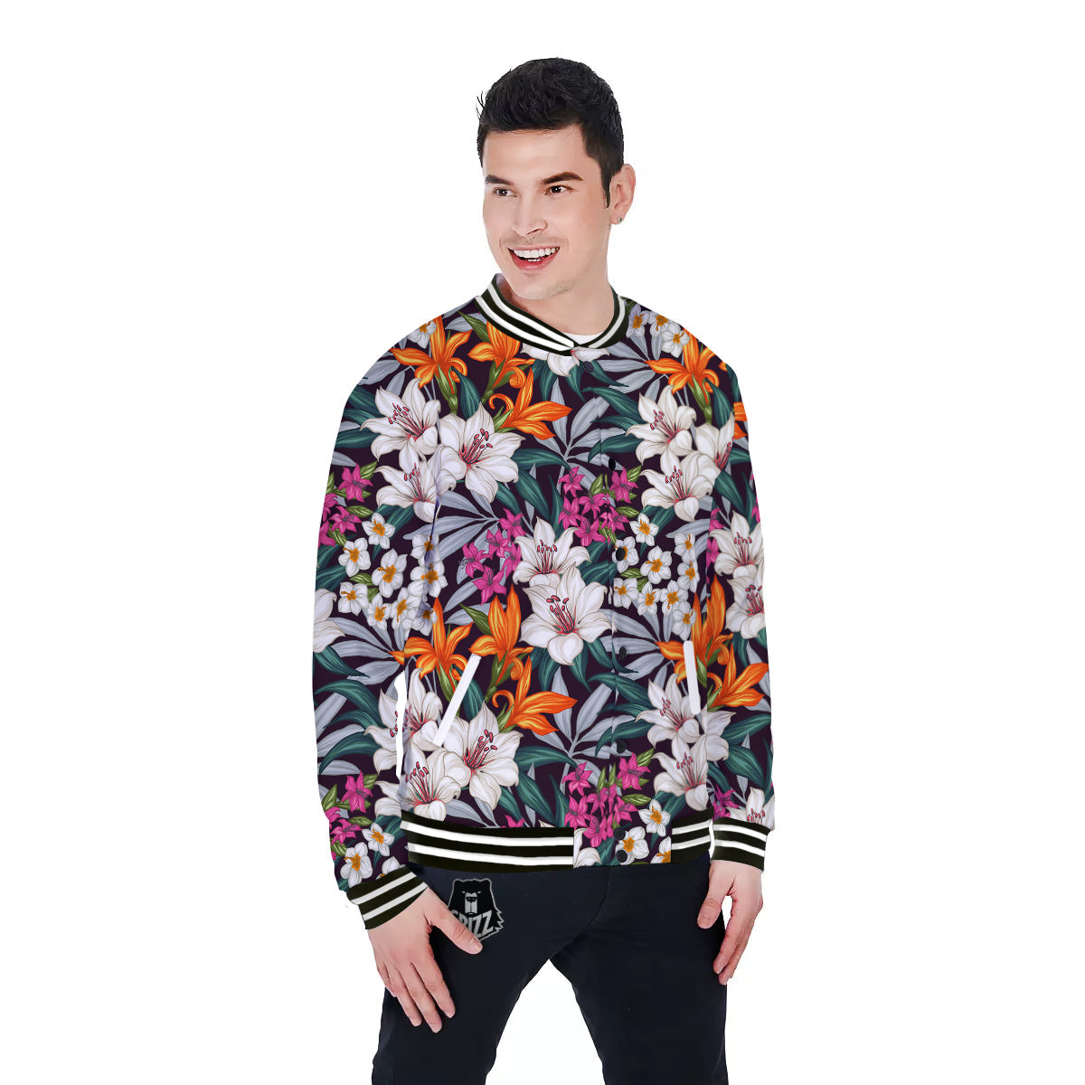 Aloha Flower Tropical Print Pattern Baseball Jacket-grizzshop
