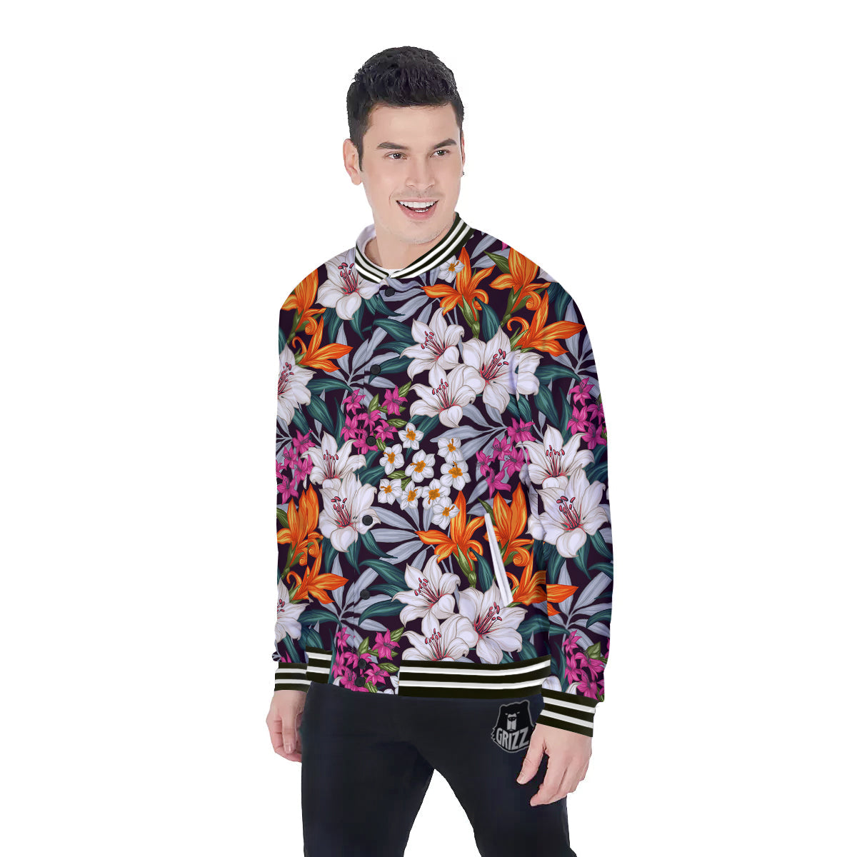 Aloha Flower Tropical Print Pattern Baseball Jacket-grizzshop