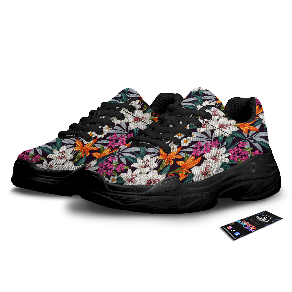 Aloha Flower Tropical Print Pattern Black Chunky Shoes-grizzshop