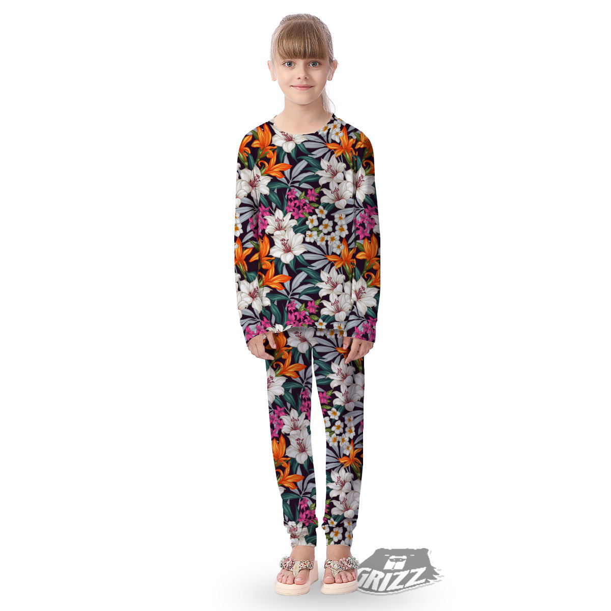 Aloha Flower Tropical Print Pattern Kid's Pajamas-grizzshop
