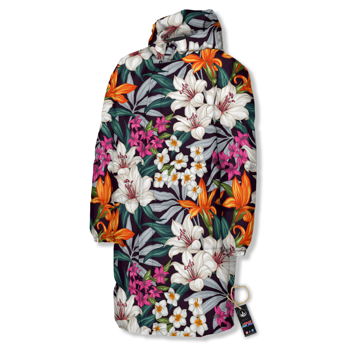 Aloha Flower Tropical Print Pattern Long Down Jacket-grizzshop