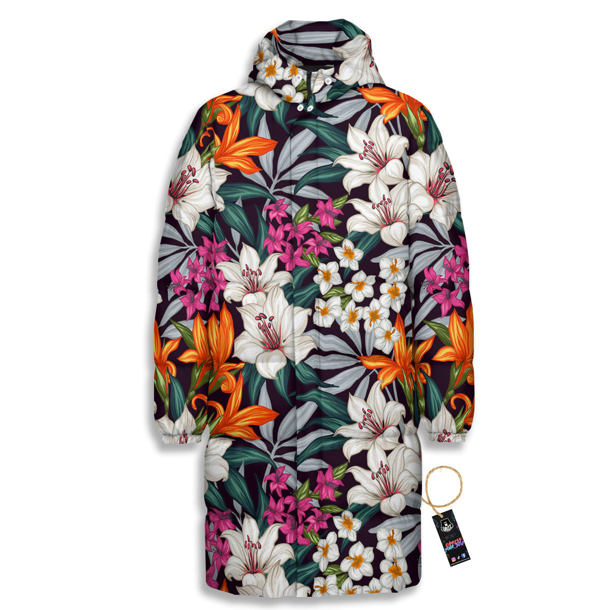 Aloha Flower Tropical Print Pattern Long Down Jacket-grizzshop