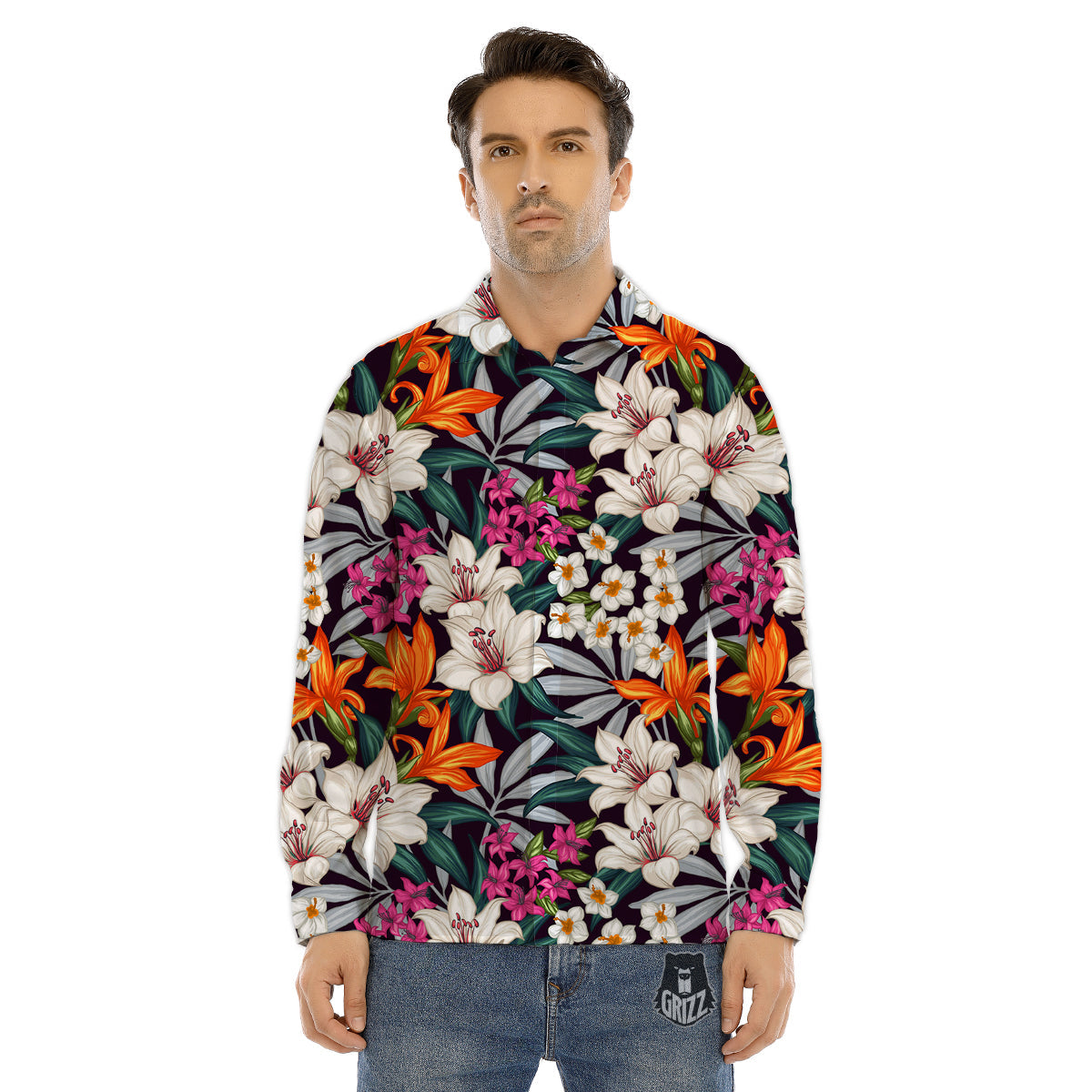 Aloha Flower Tropical Print Pattern Men's Dress Shirts-grizzshop