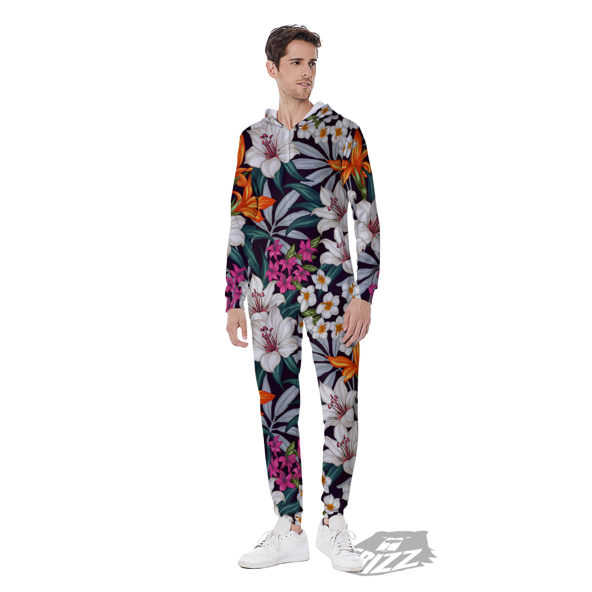 Aloha Flower Tropical Print Pattern Men's Jumpsuit-grizzshop