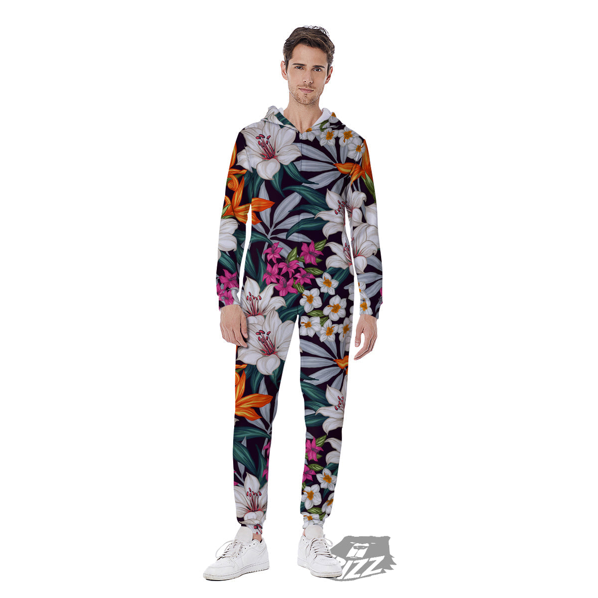 Aloha Flower Tropical Print Pattern Men's Jumpsuit-grizzshop