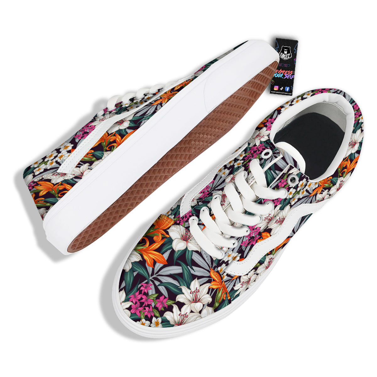 Aloha Flower Tropical Print Pattern Skate Shoes-grizzshop