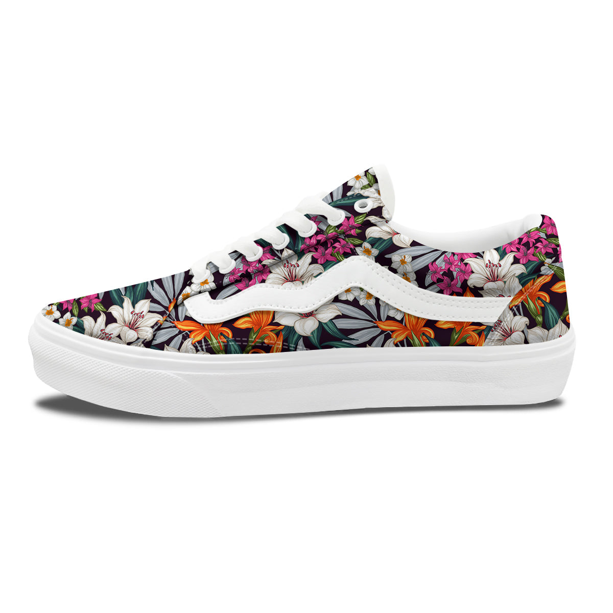 Aloha Flower Tropical Print Pattern Skate Shoes-grizzshop