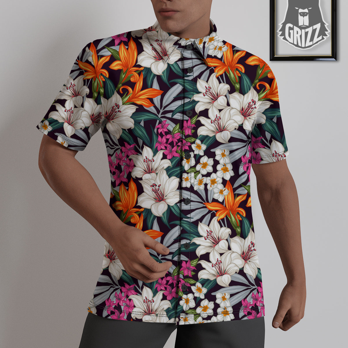 Aloha Flower Tropical Print Pattern Untucked Shirts-grizzshop