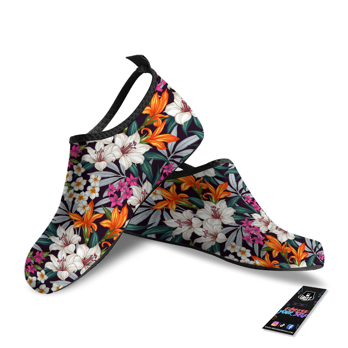 Aloha Flower Tropical Print Pattern Water Shoes-grizzshop