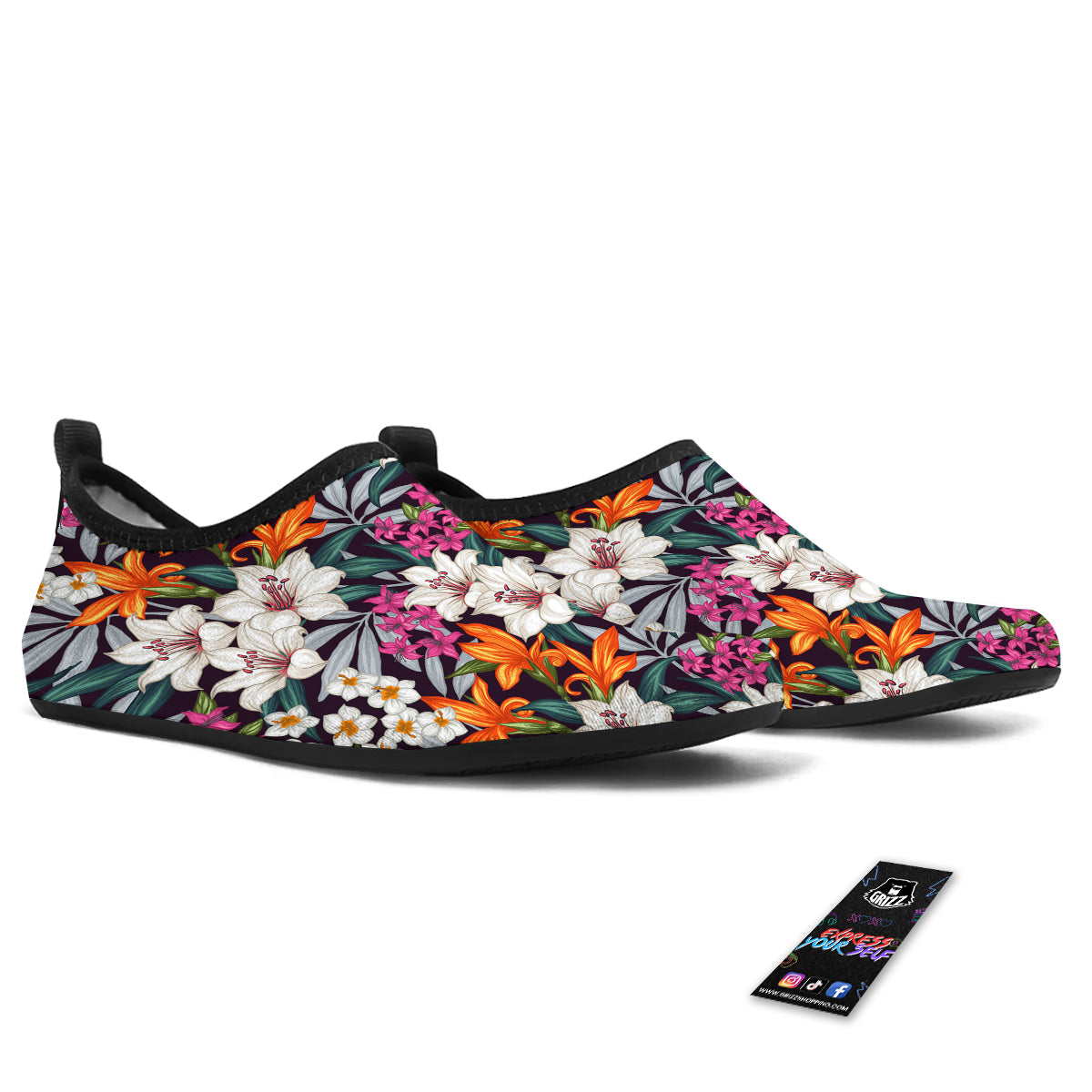 Aloha Flower Tropical Print Pattern Water Shoes-grizzshop