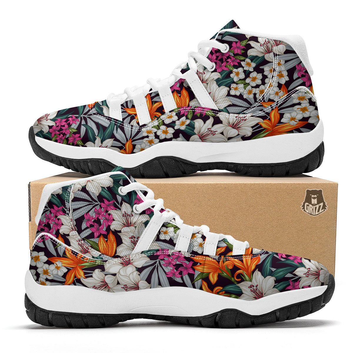 Aloha Flower Tropical Print Pattern White Bball Shoes-grizzshop