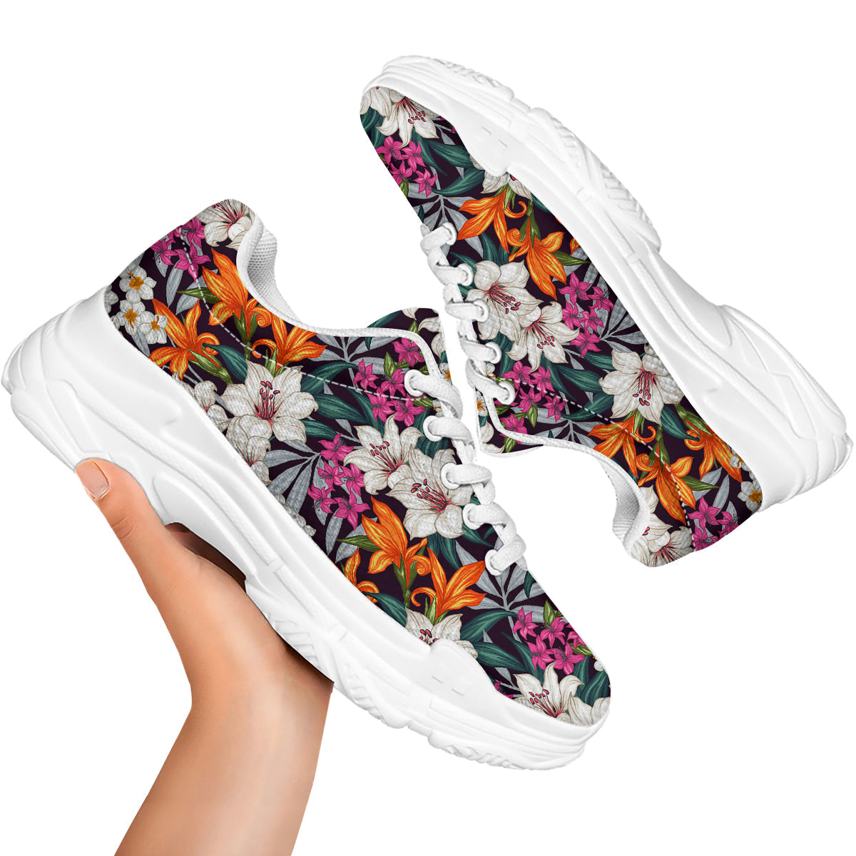 Aloha Flower Tropical Print Pattern White Chunky Shoes-grizzshop