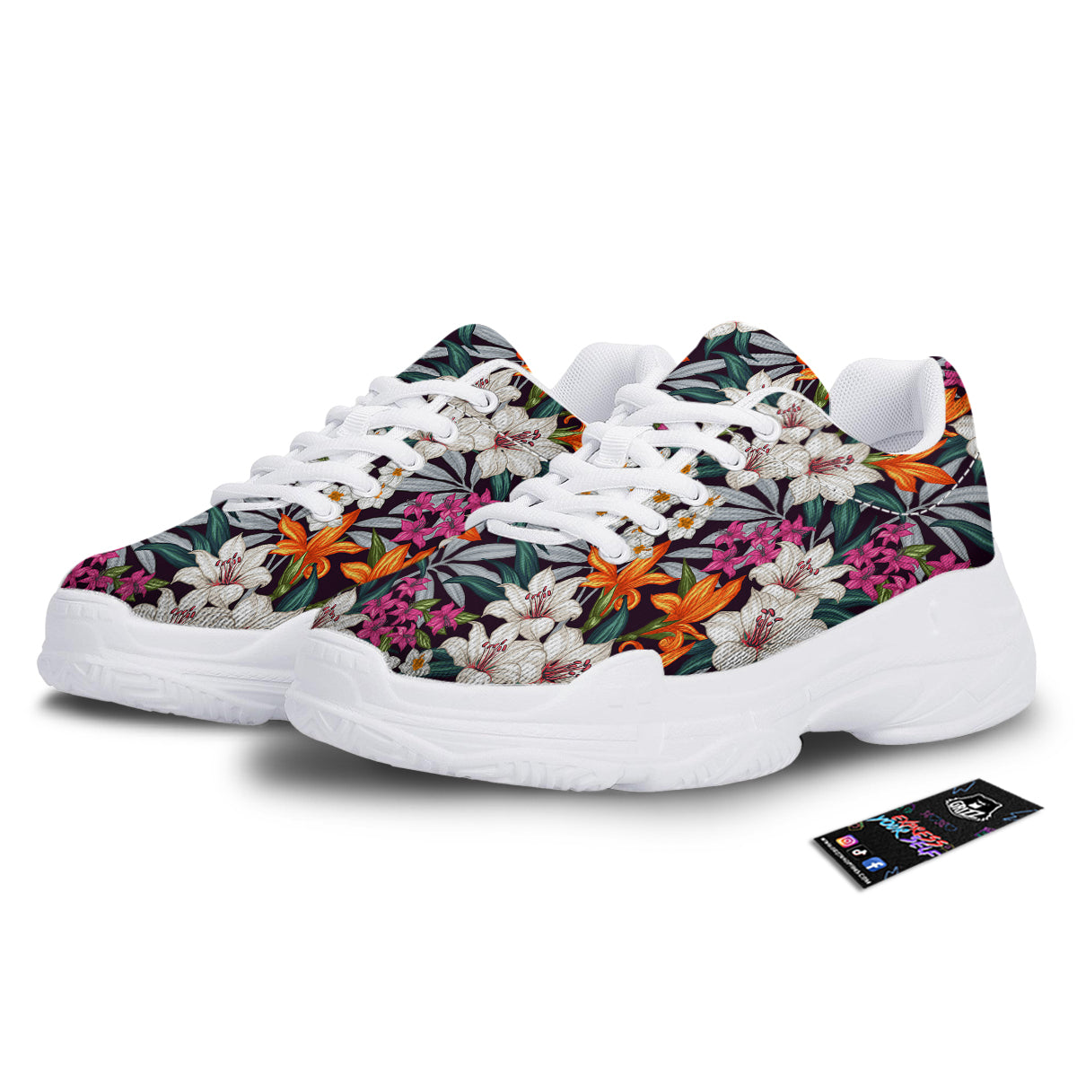 Aloha Flower Tropical Print Pattern White Chunky Shoes-grizzshop