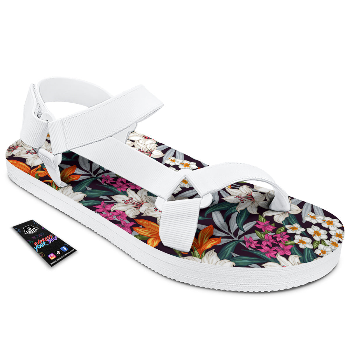 Aloha Flower Tropical Print Pattern White Open Toe Sandals-grizzshop