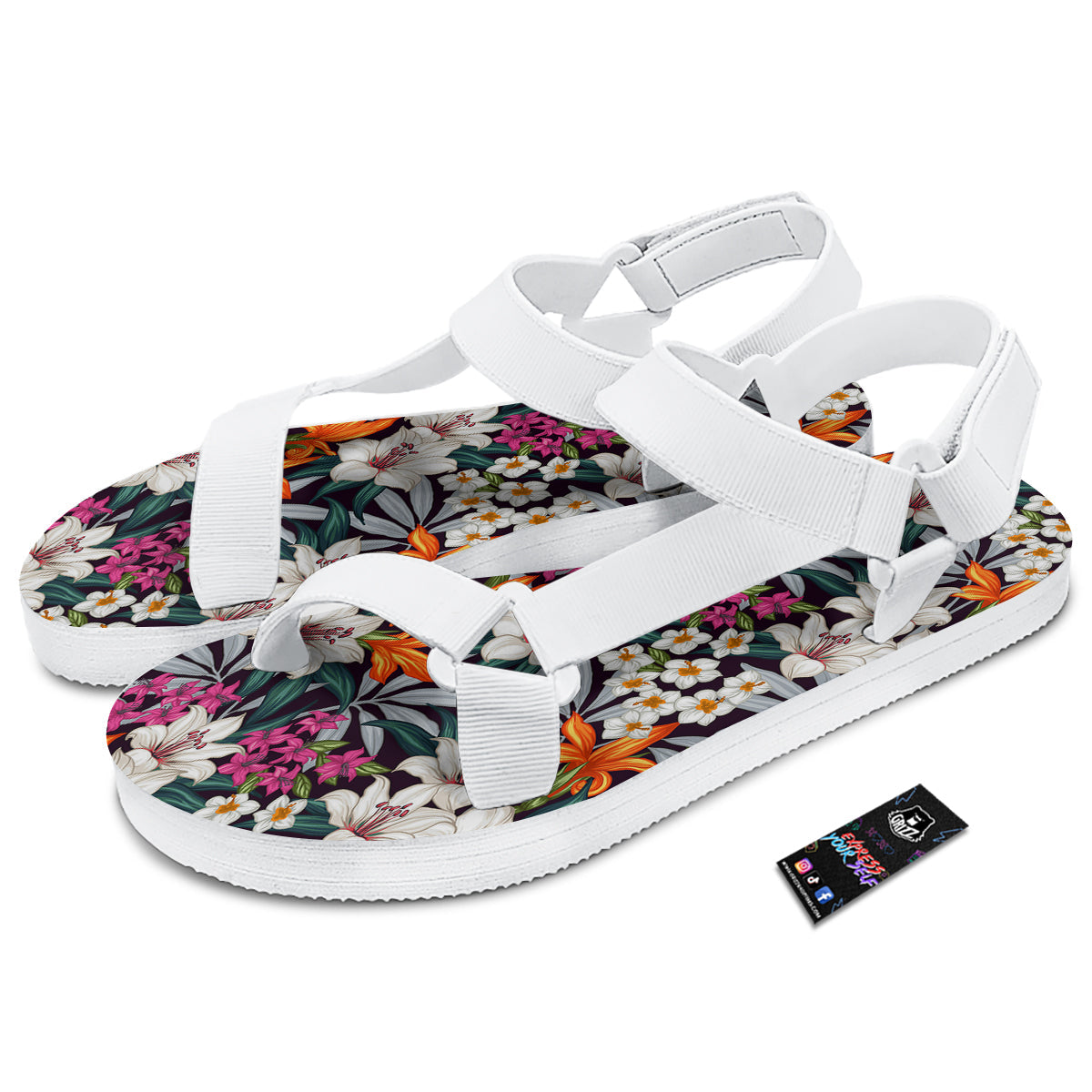 Aloha Flower Tropical Print Pattern White Open Toe Sandals-grizzshop